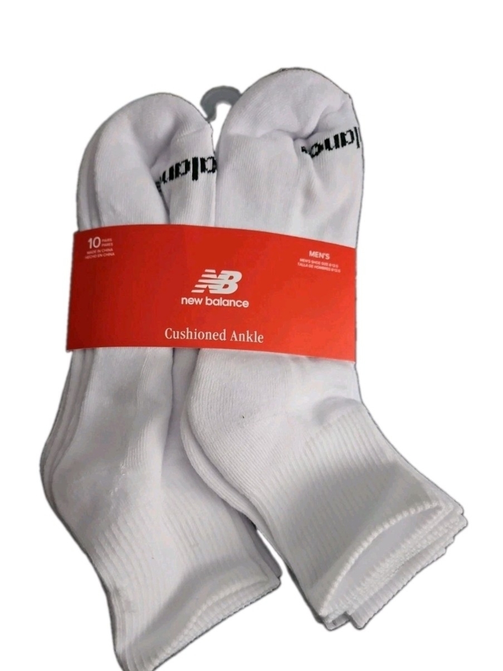 New Balance Men's- 10  prs Cushion  Ankle Black-white socks Arch support SZ 9-12